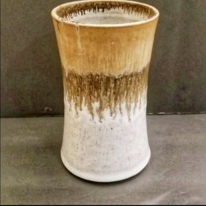 Handmade vase signed pottery brown cream